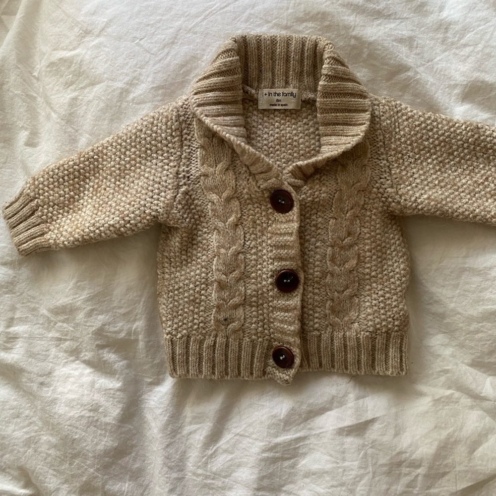 1+ the family beige alpaca and wool blend cardigan 6M